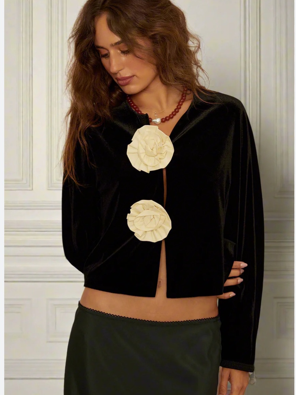 NWT Ciao Lucia Javiera Velvet Rosette Jacket Medium Black